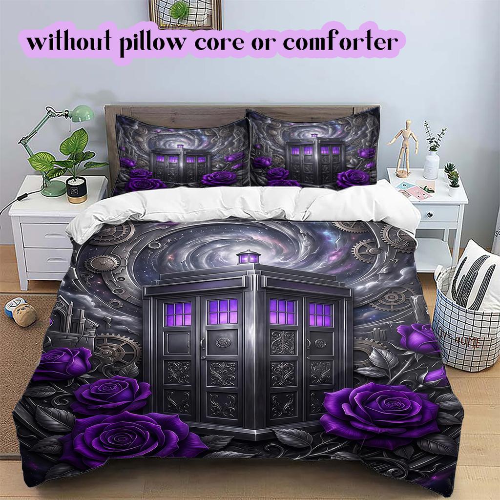 Purple Rose Gothic Pattern Bedding Quilt Set Quilt Cover Pillowcase Home Decoration Birthday Gift (1 * duvet cover + 2 * pillowcase, without core)