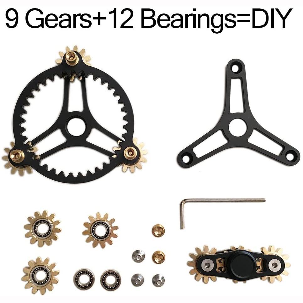 Pure Brass Fidget Spinner Gears Linkage Fidget Gyro Toy Metal DIY Hand Spinner with Multiple Premium Bearings (12 Bearings White)