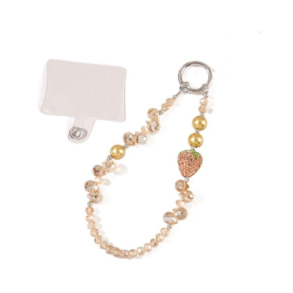 Short Bling Strawberry Phone Chain With Clip Pearl Mobile Phone Lanyard Car Key Accessories