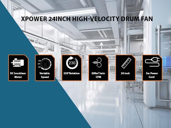 XPOWER FD-630D Высокоскоростной Промышленный 24" Переносной Напольный Барабанный Вентилятор Заводской Цех