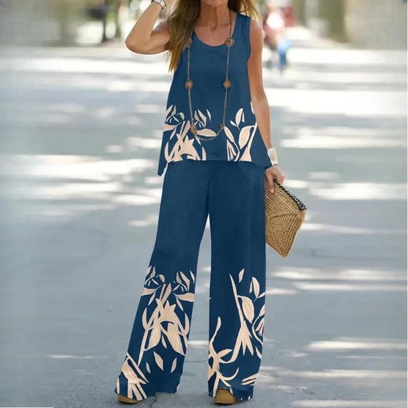 BITCED Женский повседневный топ из двух частей с принтом и брюками на резинке на талии, женский костюм