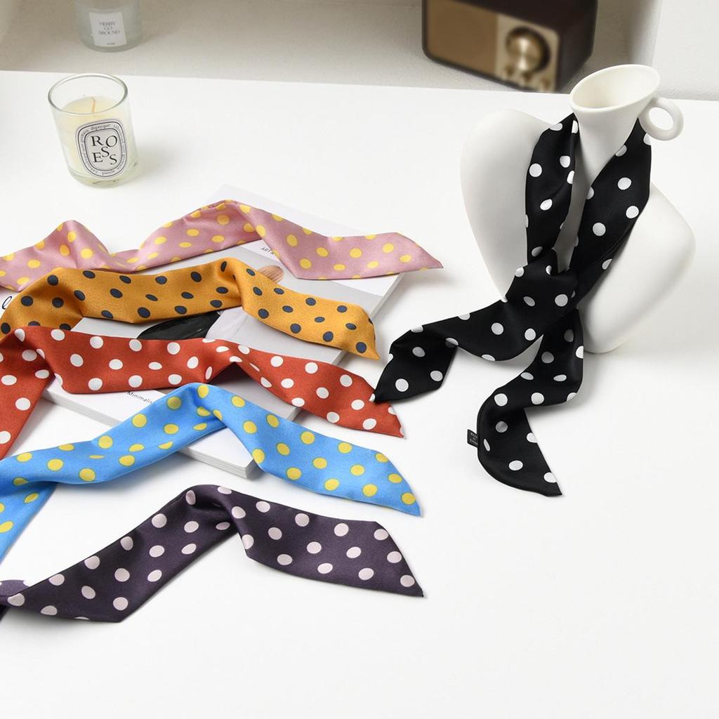 Retro Polka Dot Silk Scarf for Women - Elegant Narrow French Style Tie, Versatile Headband or Bag Ribbon