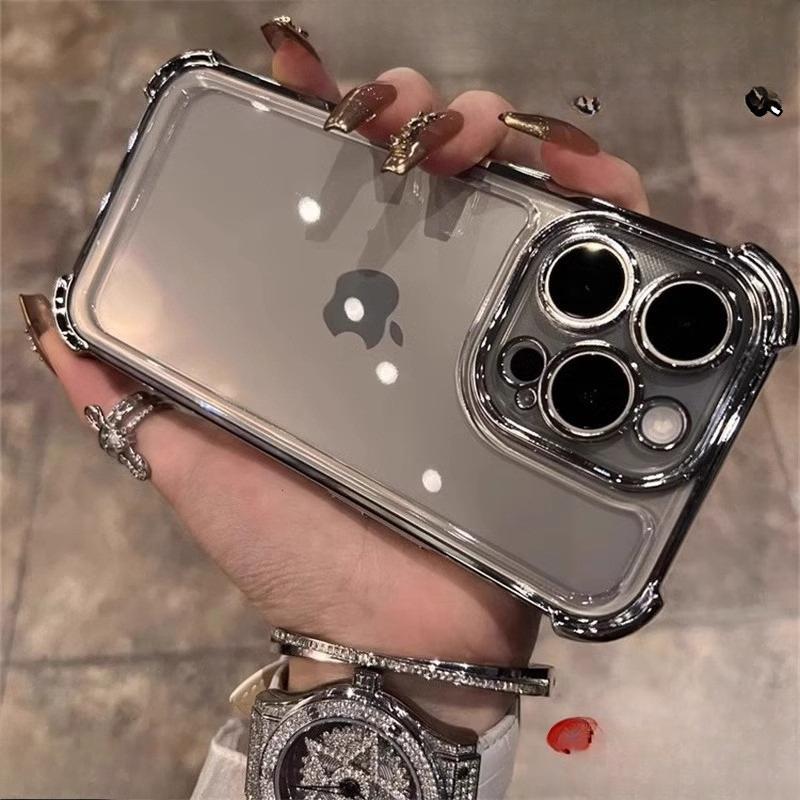 Подходит для iPhone17Pro Чехол для мобильного телефона с подушкой безопасности Прозрачный Четыре угла Противоударный Apple 16E Гальваническое покрытие 15 Защитный чехол с полной защитой