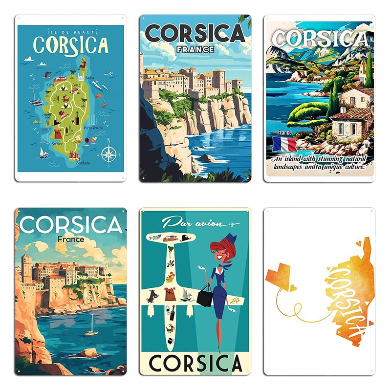 Fly To Corsica Travel Metal Plaque Poster Wall Mural Wall Plaque Garage Garage Designing Corsica Tin Sign Poster