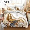 Gold White Marble Bedding Set Luxury Duvet Cover Queen King Size Soft Comforter Bed Linen for Adults