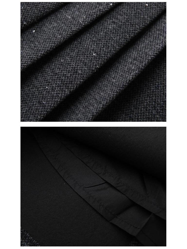 Autumn 2025 Women's High Waist Woolen Midi A-line Bodycon Pleated Skirt