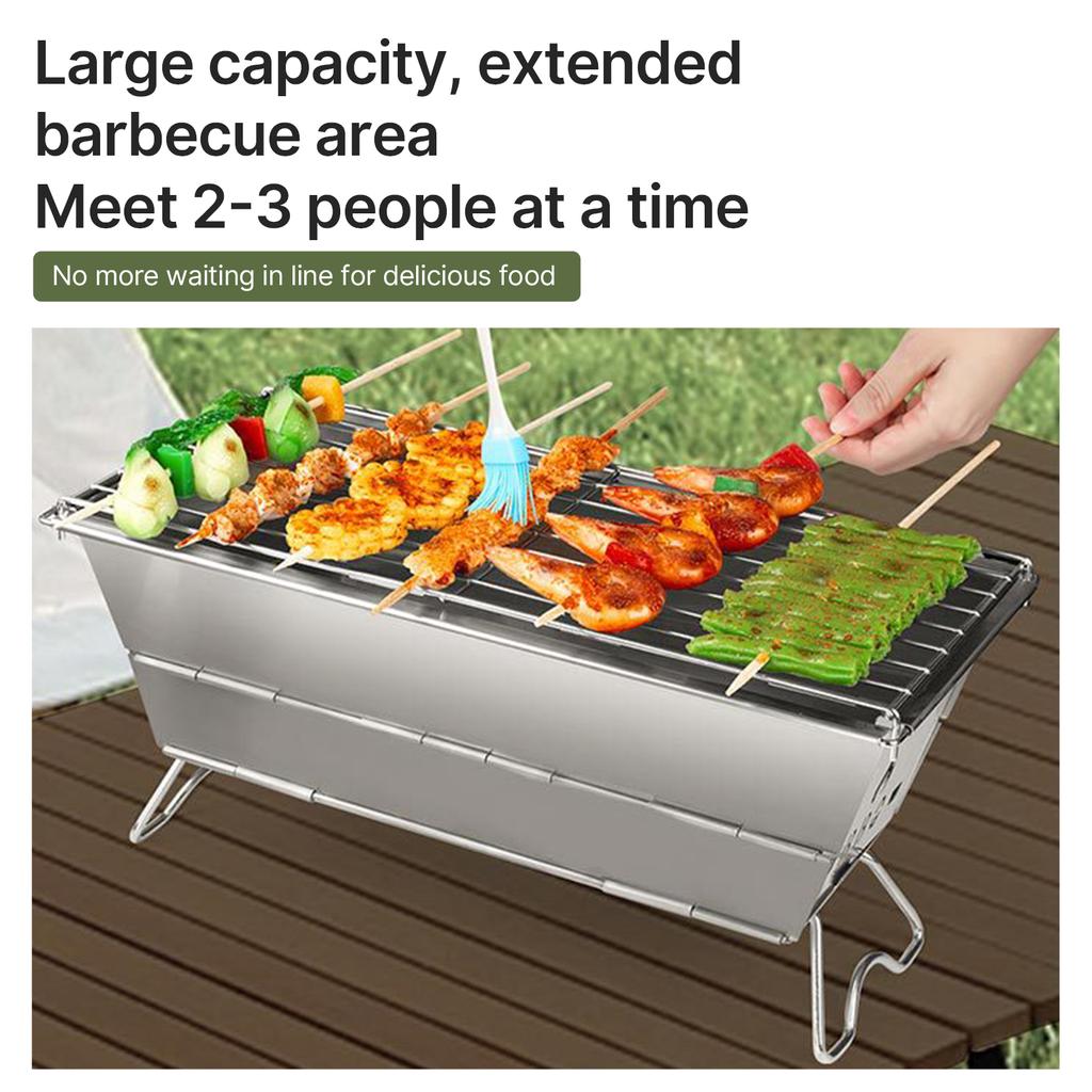 Портативный кемпинговый гриль-барбекю Раскладывается и используется без инструментов, складной, из нержавеющей стали, древесный уголь