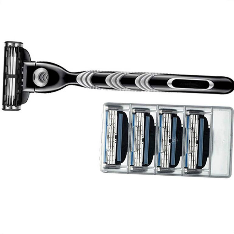 Black 5Pcs/Set 1 Machine + 4 Blades Manual Mens Hair Removal Shaving Razors with Replaceable Razors Blades