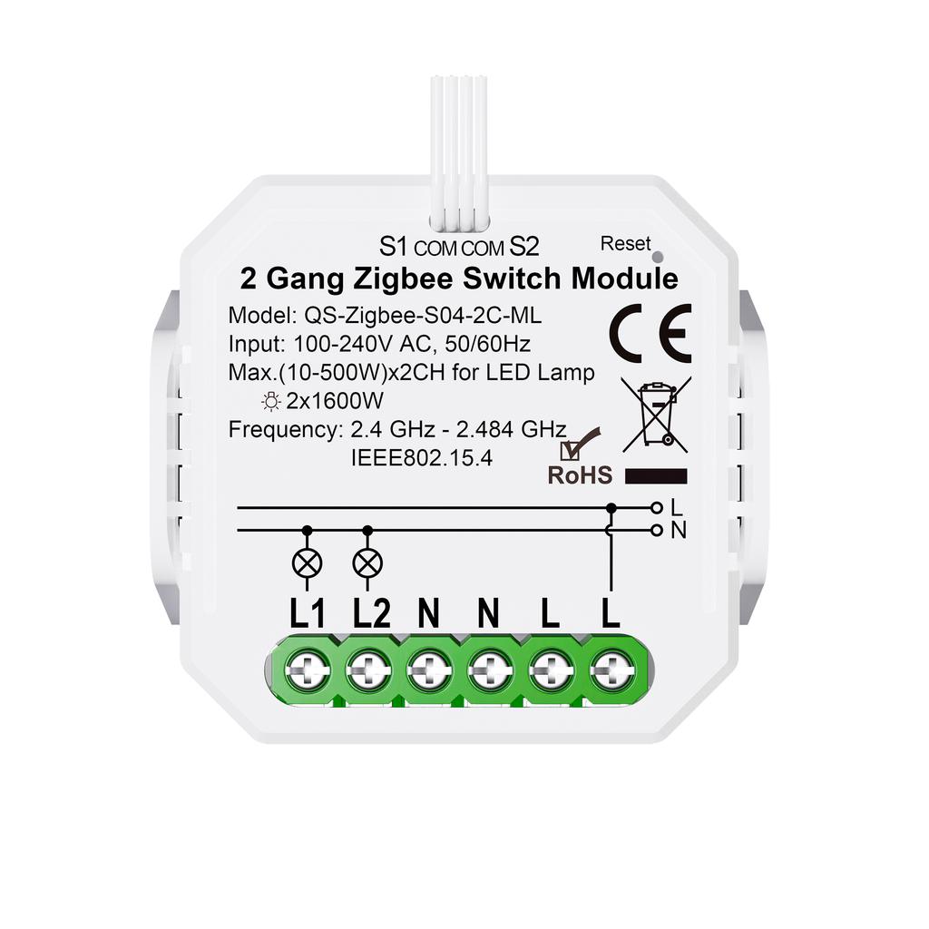 For Zigbee Relay 2x10A High Current DIN Rail Mounted Smart Life 240V PC Material for Retrofit Project