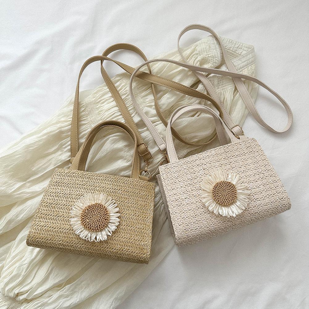 Соломенная сумка с цветком солнца, сумка с регулируемым ремешком, тканая сумка на плечо для повседневной жизни, отдыха