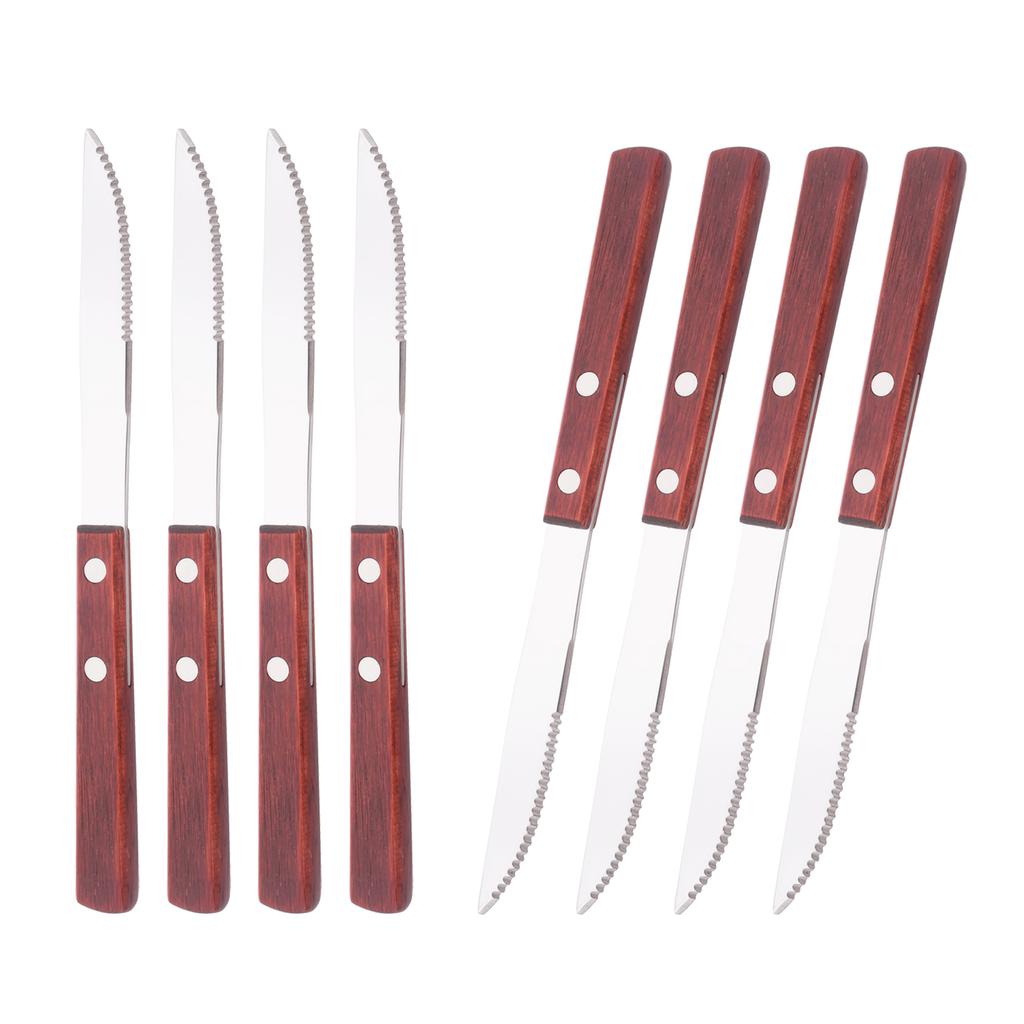 8Pcs Silver Wooden Handle Steak Knife Dinnerware Set 304 Stainless Steel Flatware Sharp Knife Set Tableware Cutlery Knives Set