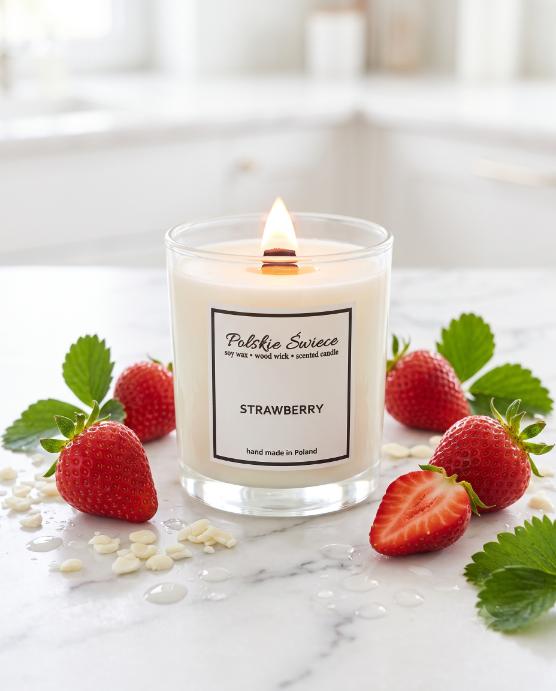 soy candle with wooden wick + STRAWBERRY