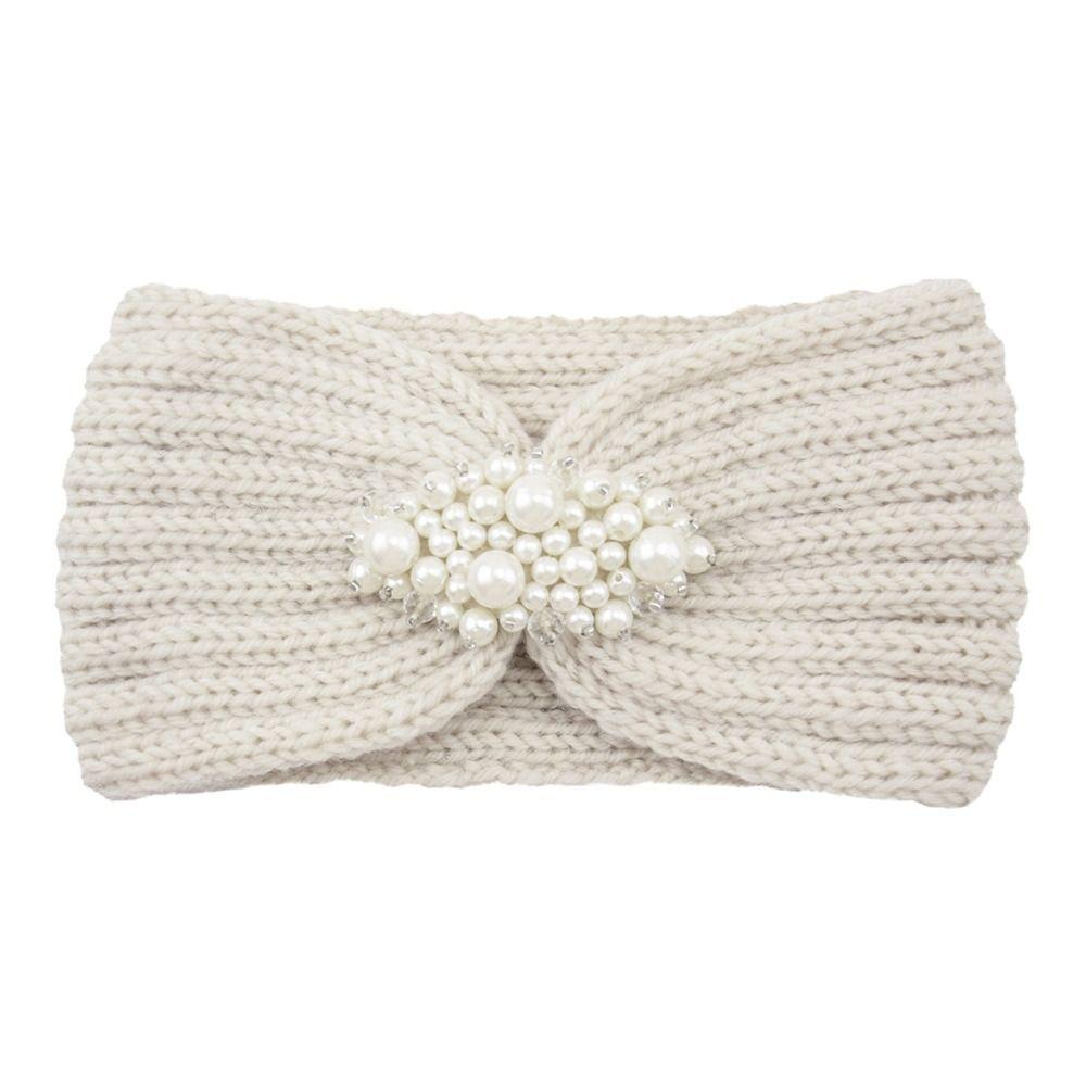 Жемчужный подогреватель ушей Вязание крючком Вязание спицами Тюрбан Повязка на голову Широкая повязка на волосы Вязаные повязки на голову