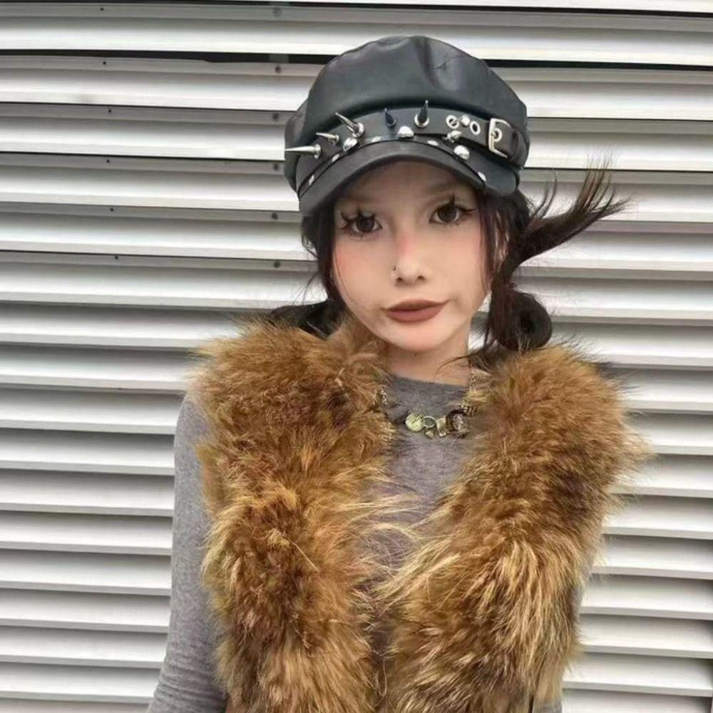 Dark Retro Gothic Spike Cap Lolita Cool Painter Hat Harajuku Rivet Punk Cap  Mens Women
