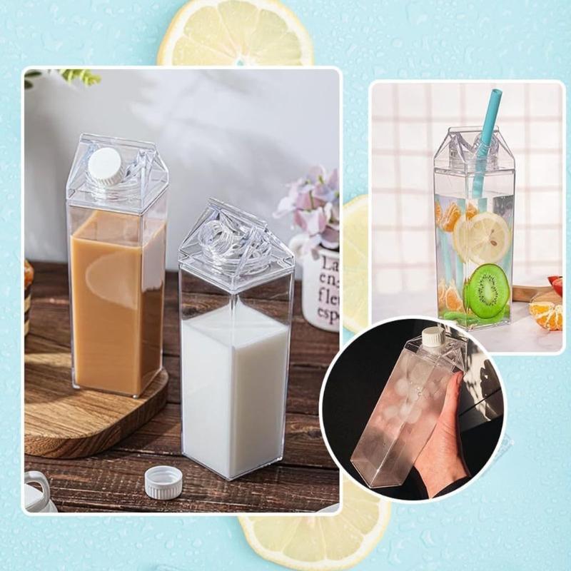 Double Capacity Square Milk Cup 500ML 1000ML Clear Construction Ergonomic Grip Spill Resistant Designs