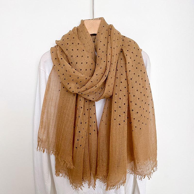 High-end Korean Polka Dot Printed Cotton and Linen Scarf In Winter Versatile Long Scarf Shawl