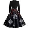 Women's Fashion Casual Square Neck Slim Christmas Printed Long Sleeve Dresses