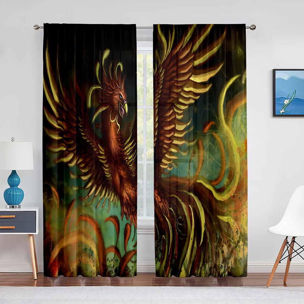 Феникс Пламя Птица Летающие Психоделические Животные Тюлевые Шторы для Декора Гостиной Прозрачная Вуаль Шторы для Спальни Оконные Жалюзи