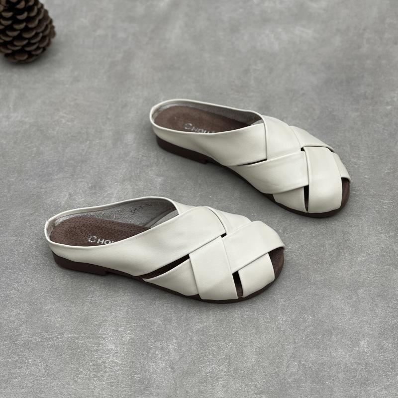 Johnature Тапочки из натуральной кожи с круглым носком, женская обувь, повседневные уличные шлепанцы, удобные тапочки на плоской подошве