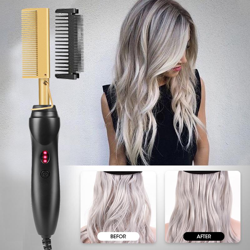 Professional Electric Ceramic Ionic Hair Straighten Straightener Brush Hot Comb Pressing Electric Hot Comb Hair Straightener