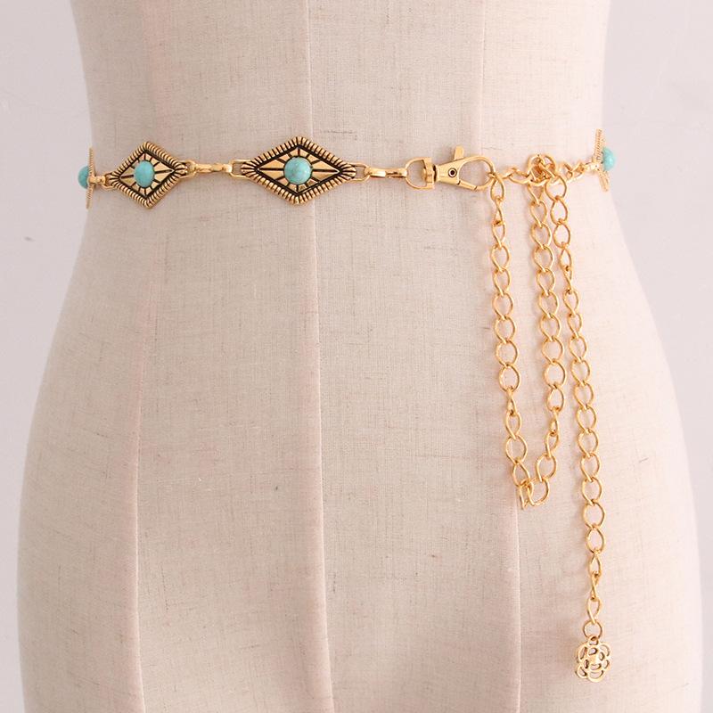 Vintage Metallic Waist Chain Women'S Dress Suit Accessories Agate Decorative Belt
