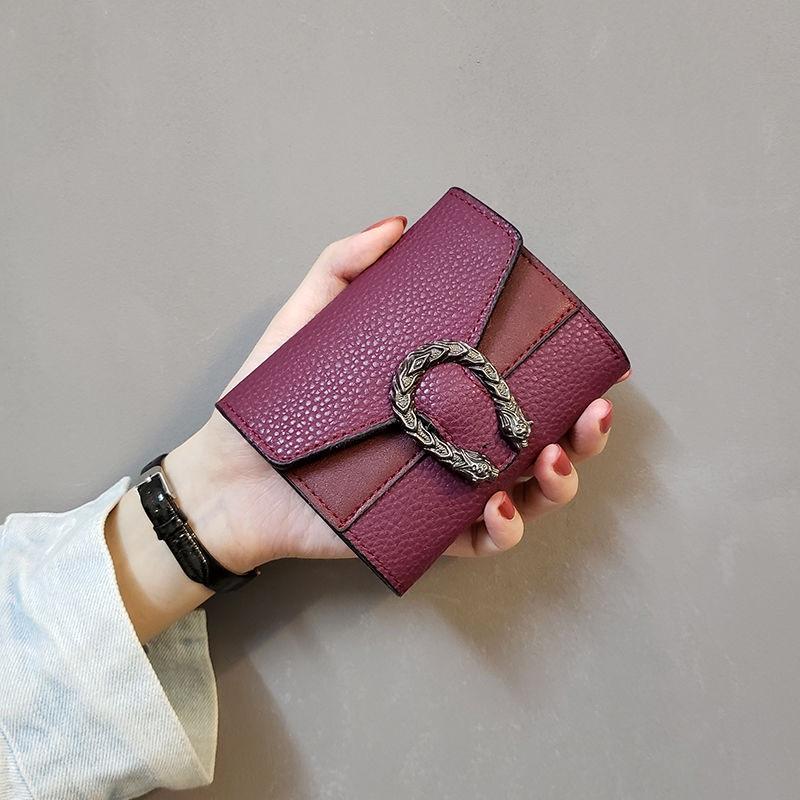 Сплошной цвет Wine God, женский кошелек, женский короткий тройной маленький кошелек, женский кошелек для монет, кошелек Диониса, сумка для карт, кожаный зажим