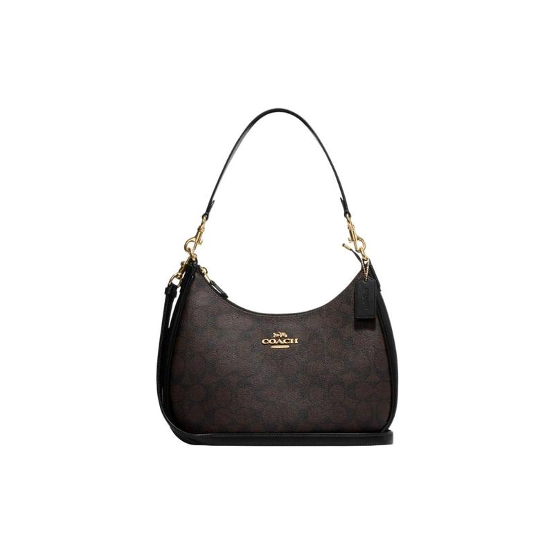 COACH Hobo 29 Gold Logo Logo Classic Jacquard Zipper Half Moon Leather Saddle Bag Handbag Shoulder Bag Large Women's Black