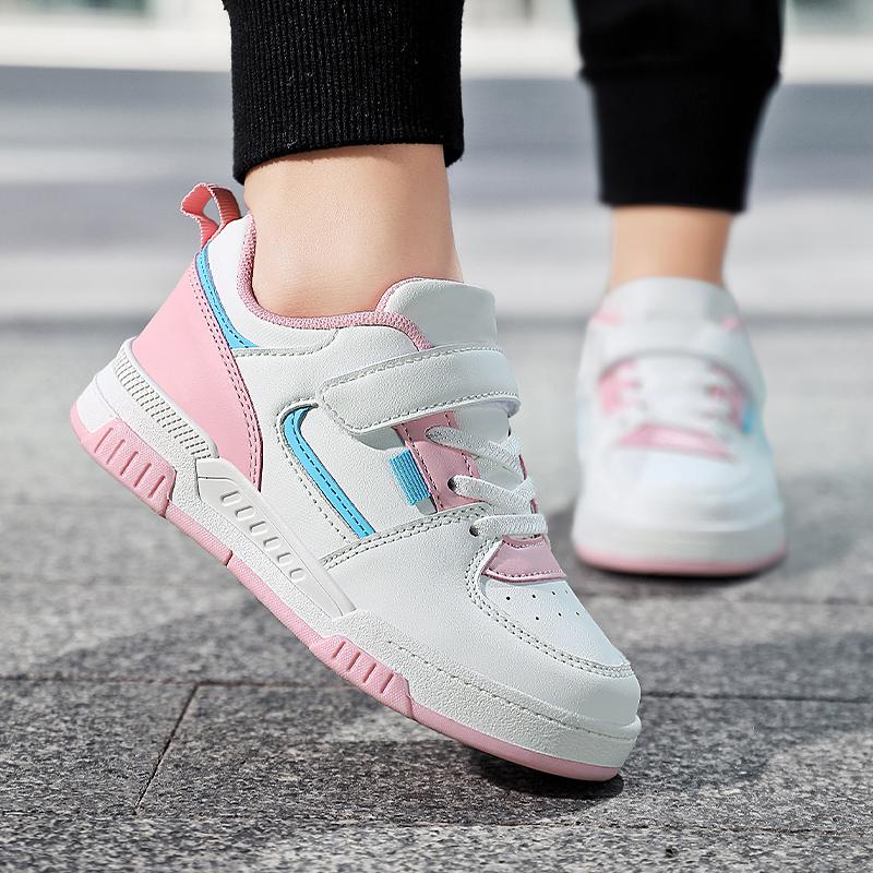 Детская мода Тренд Липучка Толстая подошва Повседневная обувь для скейтборда Уличная повседневная спортивная обувь Белая обувь