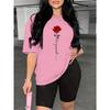 Rose Print Women's Sleeve Tops Tees Comfortable Casual Summer Fashion
