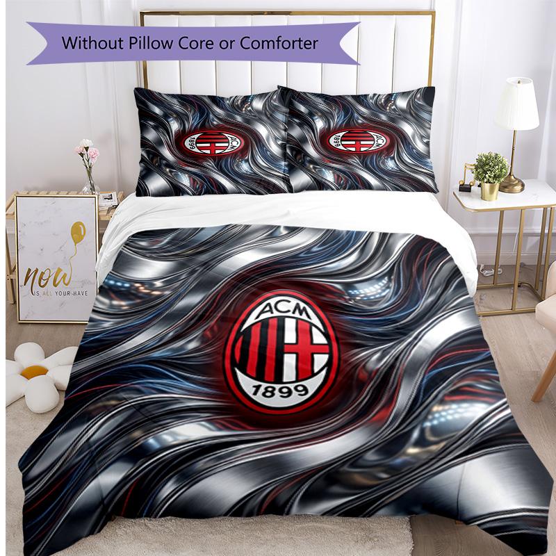 AC Milan Pattern Printed 3PCS Bedding Set Soft Skin-Friendly Washable Duvet Cover & Pillowcases Set All Season Bedroom