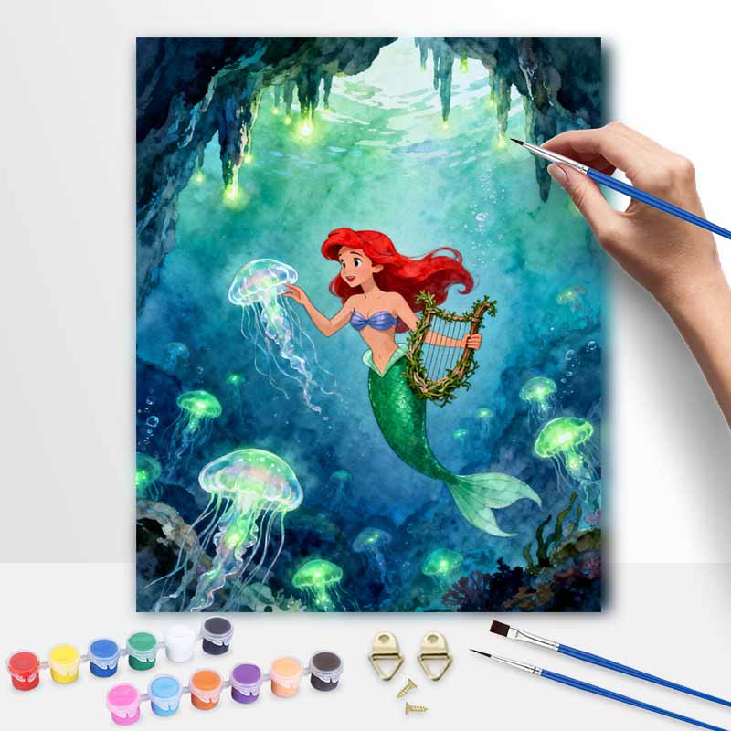 Disney digital oil painting diy oil painting hand painting mermaid underwater art living room bedroom decoration painting