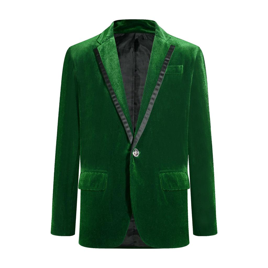 Boys Formal Blazer Velvet Material Notch Lapel One Button Flap Pocket Tuxedo Jacket Fully Lining Outwear
