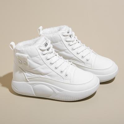 Женские белые зимние ботинки для отдыха на открытом воздухе, утепленные ботинки на платформе, женская мода, с круглым носком, из бархата, теплая спортивная обувь из хлопка