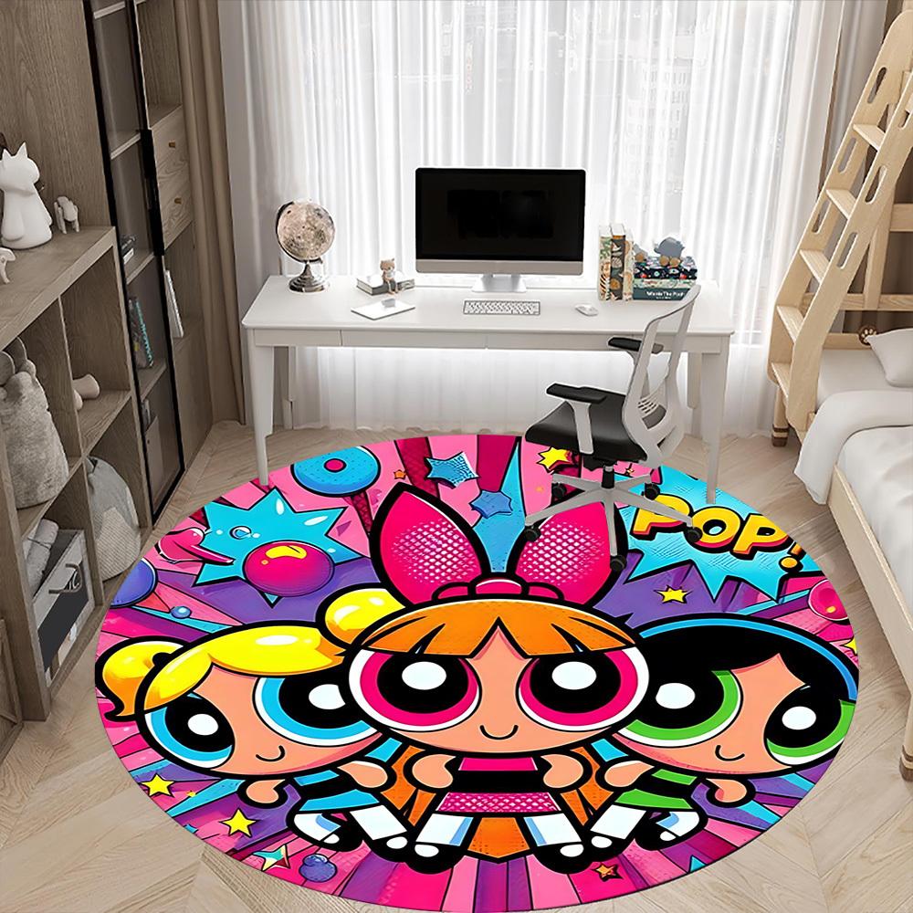 1PC Powerpuff Girls Office Round Rug Perfect for Office Non-Slip Backing, Decorative Floor Mat yy250916073