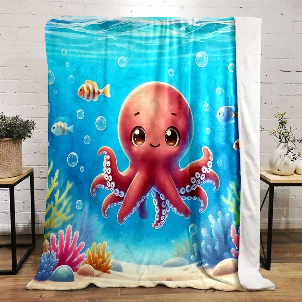 Cute Cartoon Octopus Underwater print blanket soft and cozy perfect for the living room bed sofa or a nap,gift