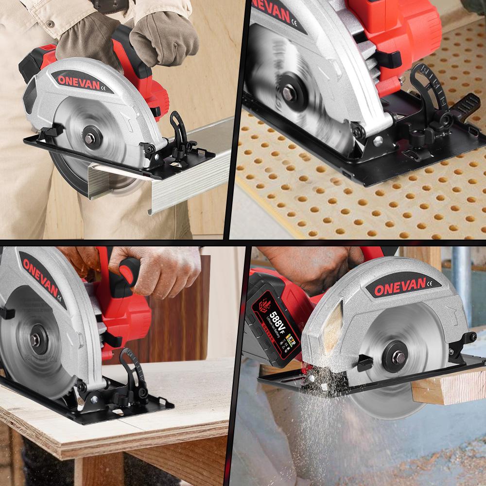 ONEVAN 7Inch 185mm Brushless Electric Circular Saws Cordless Adjustable Woodworking Cutting Power Tool For Makita 18V Battery