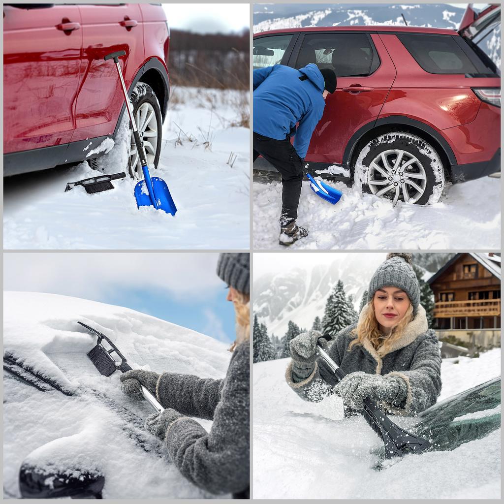 KADAX Łopata Do Śniegu 3W1 Składana Teleskopowa Saperka Szczotka Skrobaczka