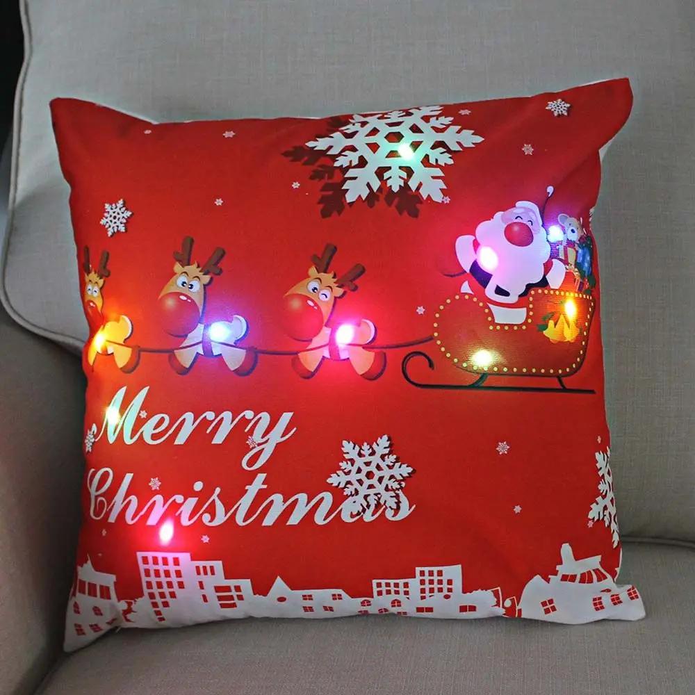 Christmas Light LED Decoration 45x45cm Santa Sled Village Color Ball Sofa Seat Pillow Sleeve Cases