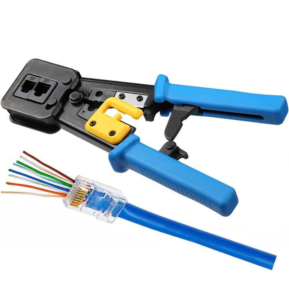 Инструмент для обжима RJ45 Ethernet Кримпер Cat6 Cat5 Cat5e Разъемы RJ45 проходные R11/RJ12 Обычные концы с 50 шт. разъемов 50 шт. колпачков