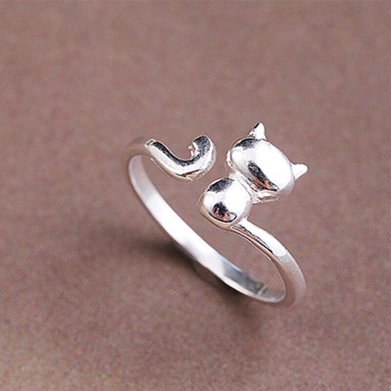 Lindon Cat Rings Adjustable Open Silvering Ring Never Fade Fine Jewelry For Women Girl Party Birthday Gifts