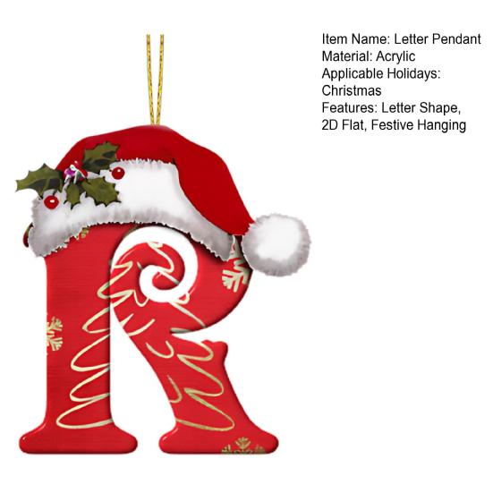 Рождественская буква подвеска акриловая 2D плоская буква подвесное украшение рождественская елка шапка Санта-Клауса буква