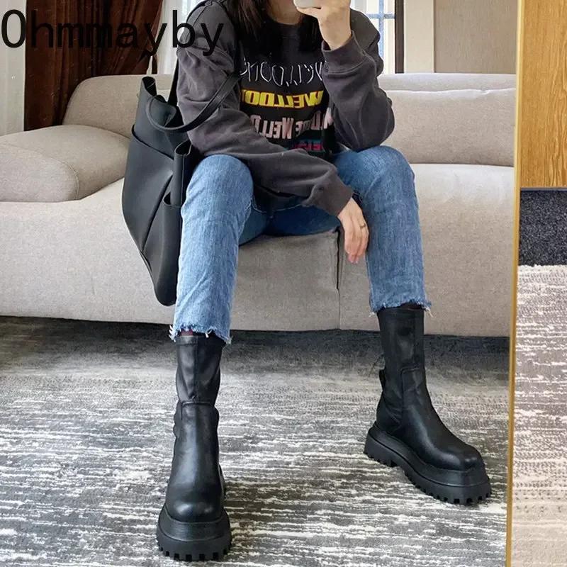 Winter Chunky Platform Heels Long Boots Round Toe Zipper Thick Sole Ladies Fashion Winter Women's Knee High Boots