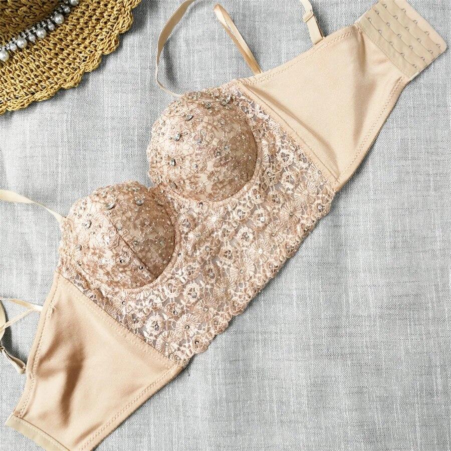 Укороченные топы yushutiff, кружевной женский корсет со стразами, летний бюстгальтер пуш-ап, укороченный бюстгальтер без косточек, женский бюстье, Femme Mujer, одежда