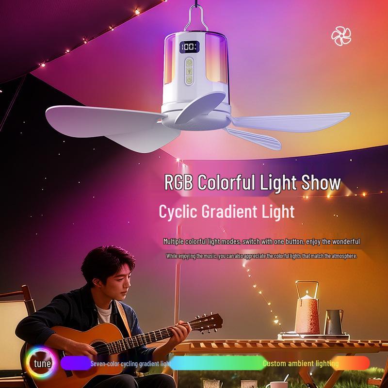 Rechargeable Silent Ceiling Fan with USB Night Light for Dorms and Outdoor Camping