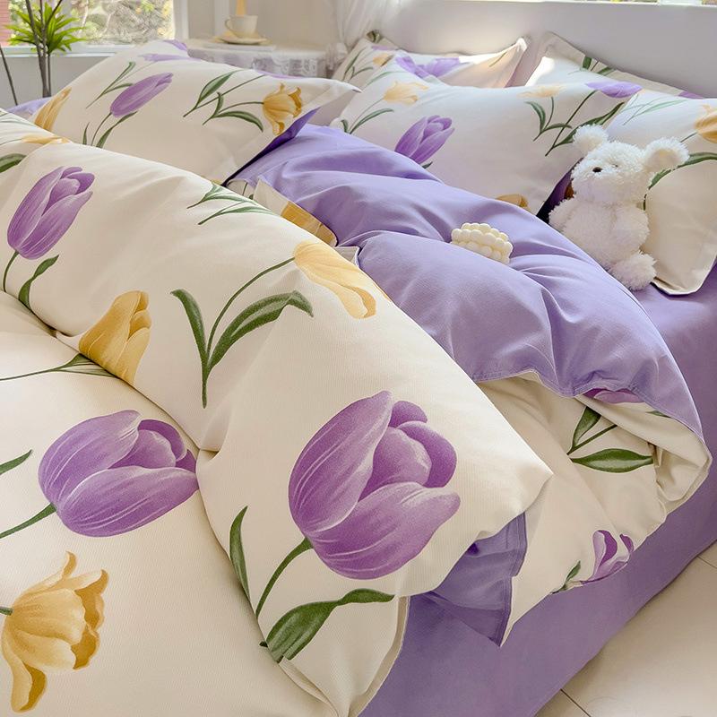 Thickened Skin-friendly Cotton Sheets Four-piece Quilt Cover Twill Sheets Cartoon Dormitory Three-piece Set