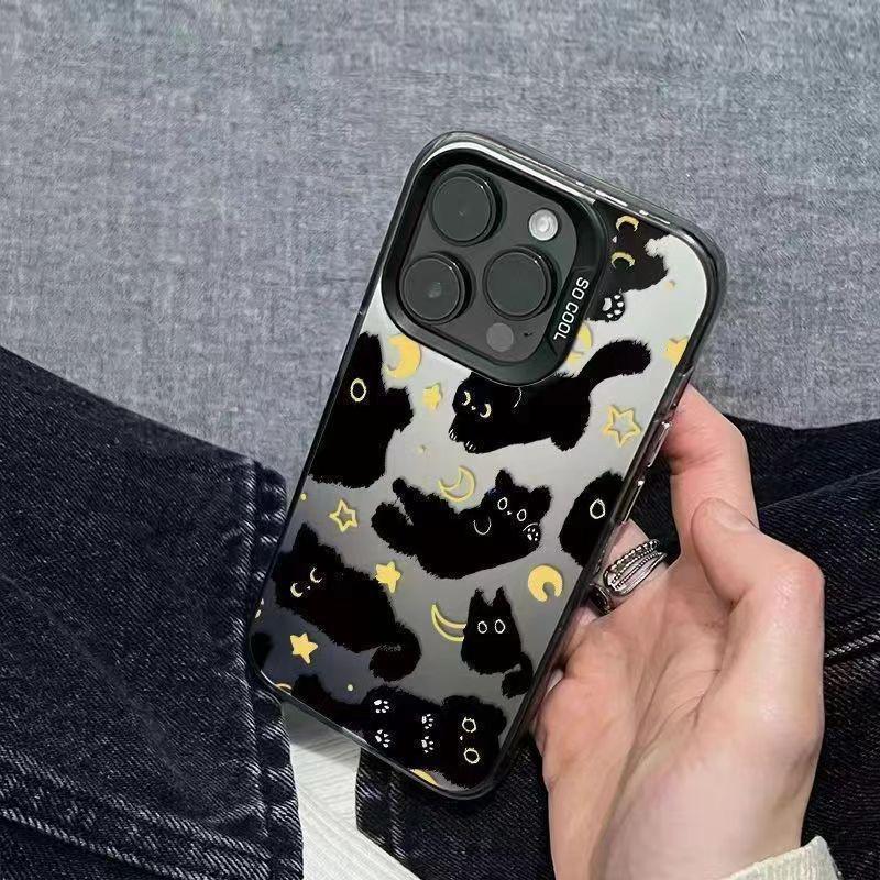 Милый черный кот для чехла на телефон iPhone16/17promax Apple 15 цвет серебристый 13 матовый 12 нишевый 14