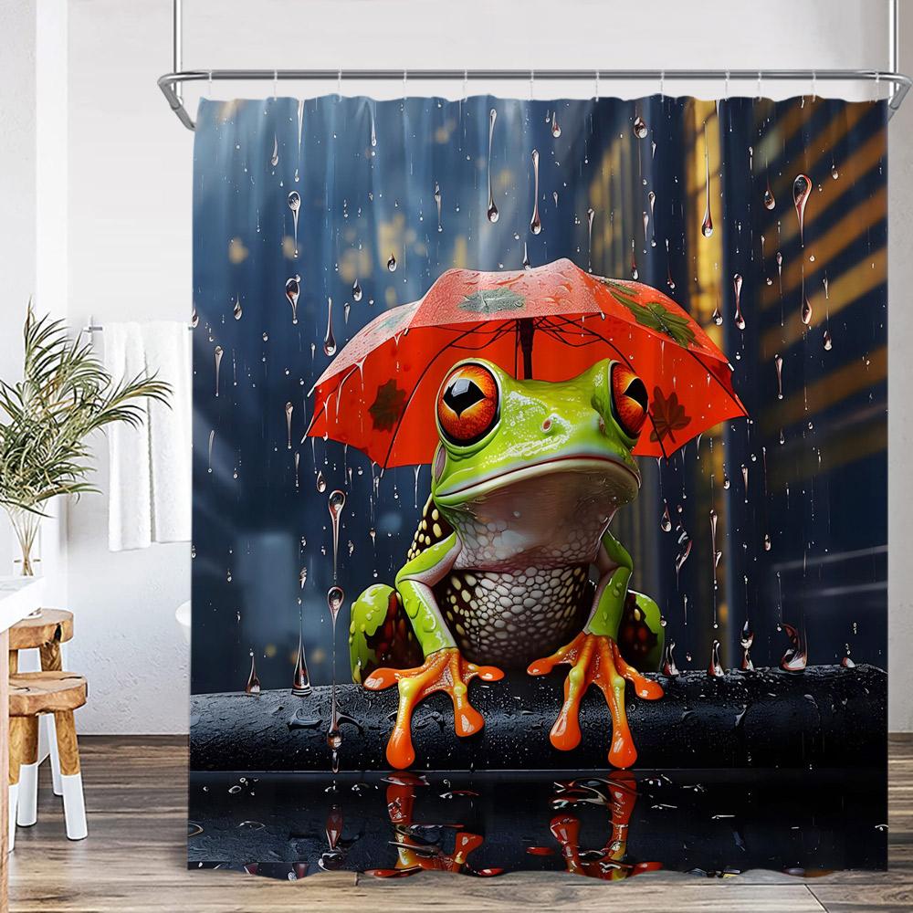 Funny Frog Shower Curtain Animal Lotus Leaf Pond Mushroom Rainforest Vintage Summer Bathroom Decor Kid Bath Curtain With Hooks