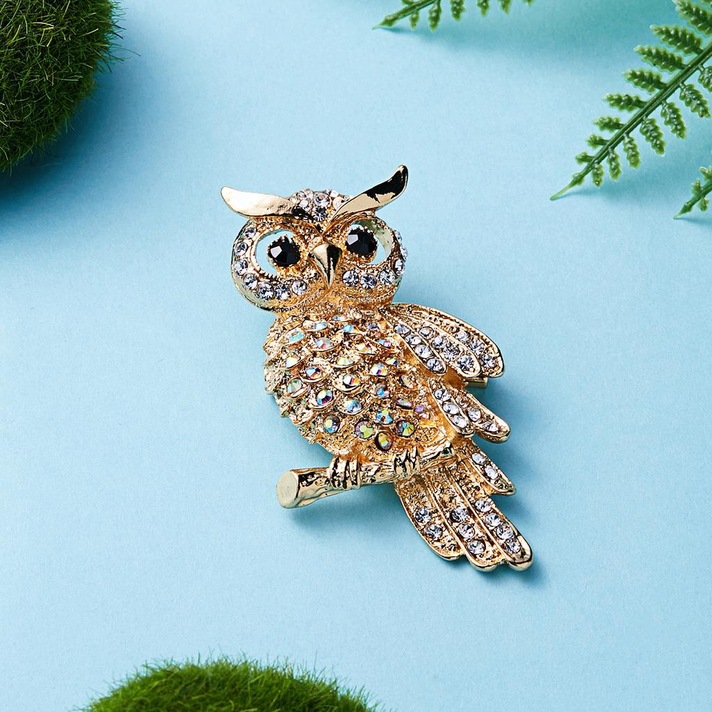 Rinhoo Lovely Owl Brooches Korean Trendy Rhinestone Brooch Badge Pin Bird Animal Party Casual Suit Decoration Badge Corsage Gift