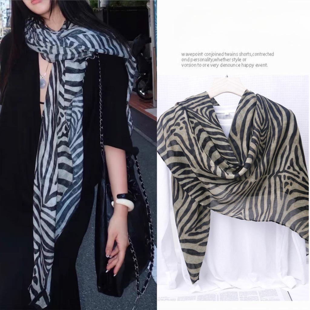 French Old Money Style New Style with Enlarged and Widened Zebra Pattern Silk Scarf for Women, Fashionable and Versatile Thin Office Scarf Shawl