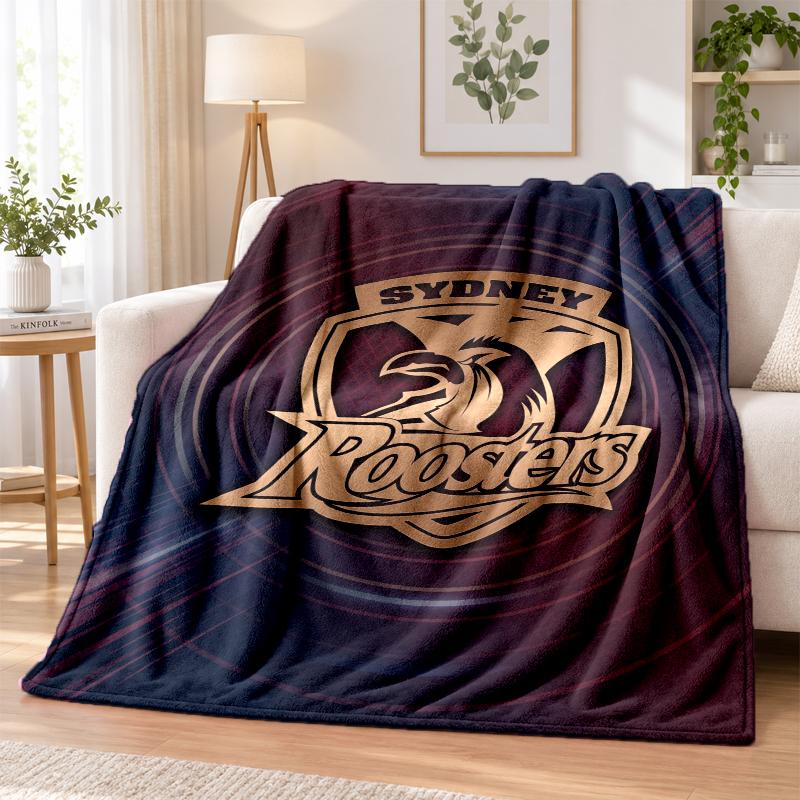 Sydney Roosters Printed Flannel Blanket Warm Comfort Bed Throw For Indoor Home Decoration